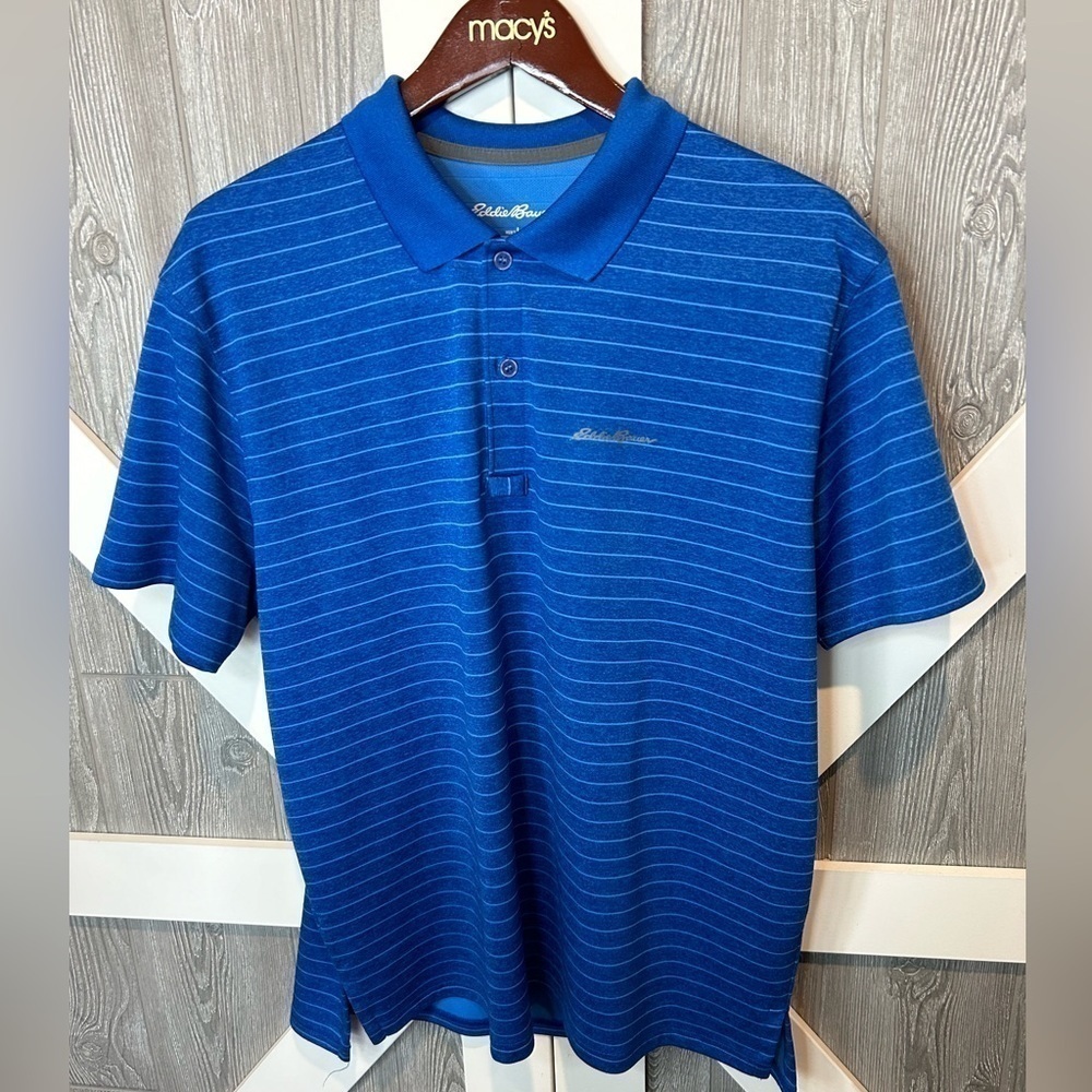 052. NWOT Eddie Bauer Freedry Men's HYOH Pro Polo Shirt - Stripe L